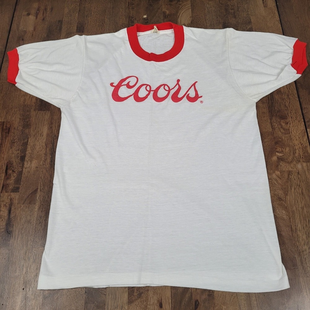 Vintage 80s Coors Beer Ringer T Shirt Screen Stars L Single Stitch Red White